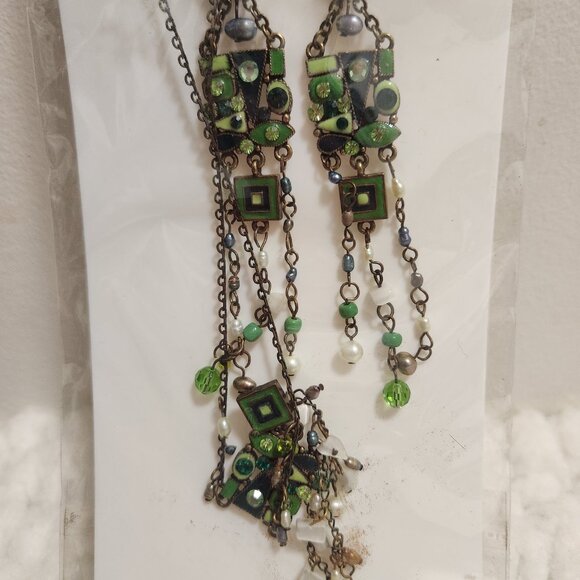 Christina Collection Jewelry Set Mosaic Design Necklace with Matching Earrings - Picture 2 of 10